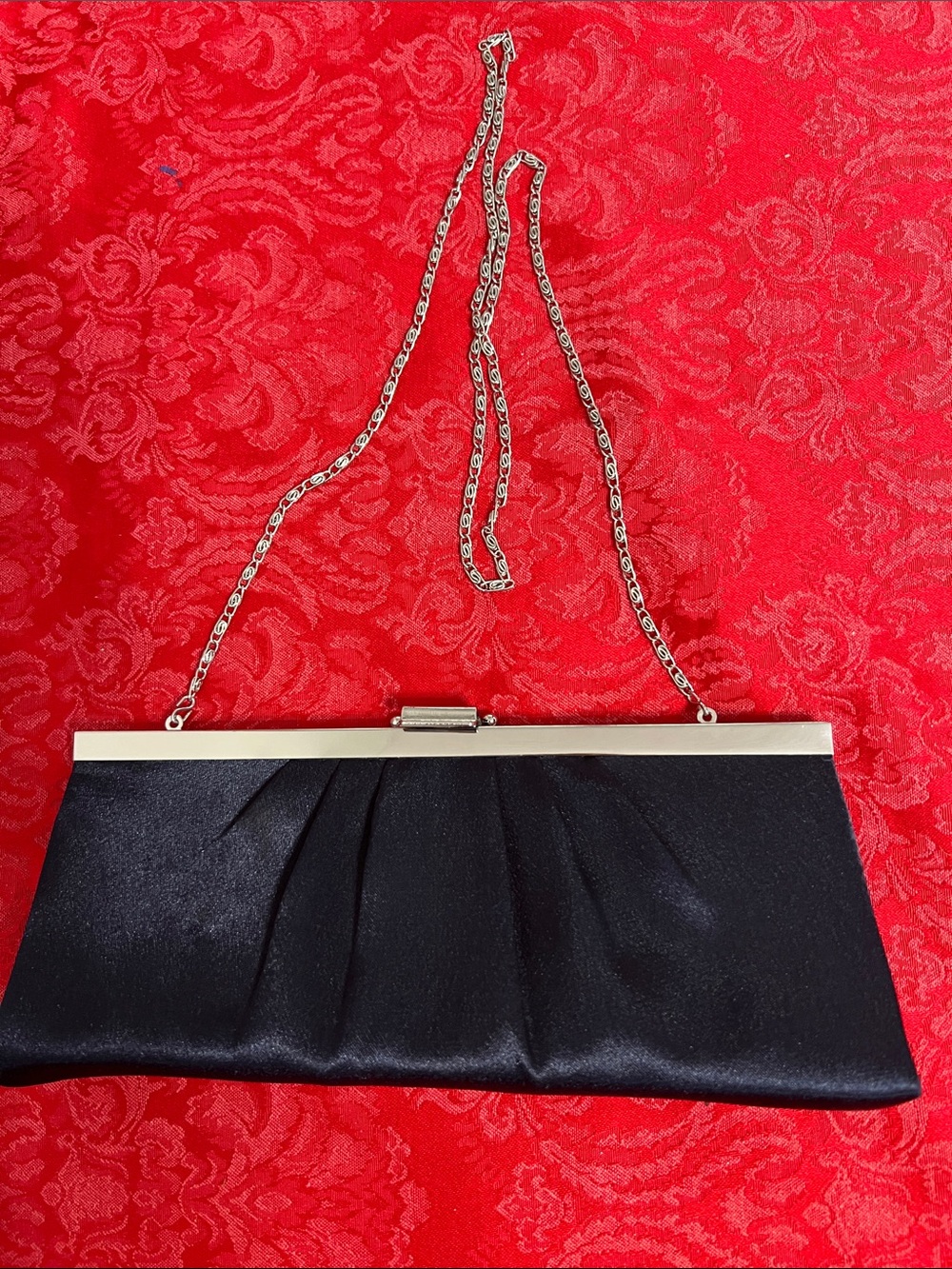 Gunne Sax Navy Satin Evening Bag Clutch Silver Chain Formal Purse